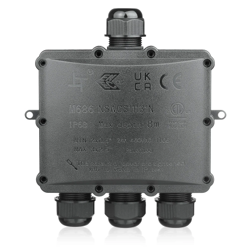 Hermetyczna puszka kablowa IP68 4-torowa  | Złącze elektryczne 450V 24A do kabli 3–6 / 4–8 / 8–12 / 10–14 mm | M686-S