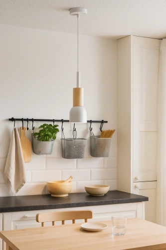 Lampa wisząca biała z drewnianym elementem | Minimalistyczna lampa w stylu skandynawskim z oprawą sufitowa E27 do salonu, sypialni | YG-XD002C-W