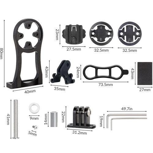 Uchwyt na mostek do komputera rowerowego i GoPro | Aluminiowy uchwyt kompatybilny z Garmin, Bryton | MBZJ-042