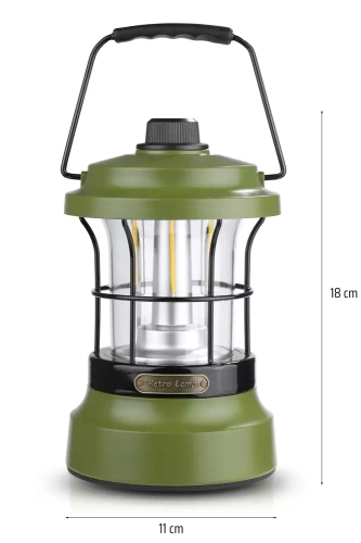 Lampka kempingowa LED w stylu retro z funkcją powerbanka | Płynna regulacja jasności i barwy | 3000mAh, 20-260lm, 5-120h, IPX6 | Zielona | MY-880