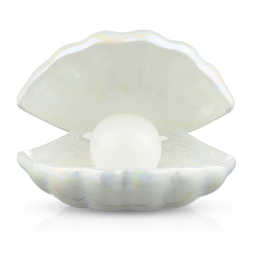 Ceramiczna lampka LED | Lampka nocna w kształcie muszli | Bezprzewodowa lampka stołowa | BKD-140-WHITE