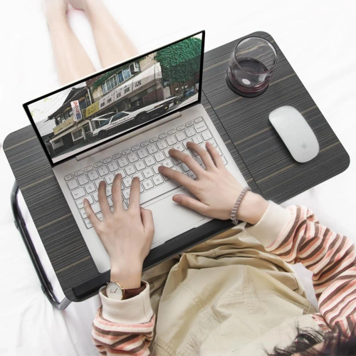 Składany stolik pod laptopa z regulacją kąta nachylenia | Stolik funkcjonalny  z dodatkowym blatem  | Mobilna podstawka  do łóżka | LFD-5532-BK