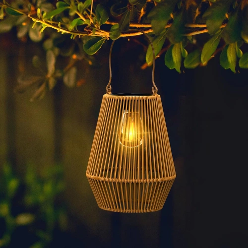 Bezprzewodowa lampa solarna w stylu BOHO | Rattanowa, ogrodowa lampa z uchwytem | JX21-Bamboo