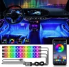 Oświetlenie LED RGB wnętrza samochodu pod USB | łączność Bluetooth z aplikacją w telefonie | 4x pasek LED 12 diod 5050 22cm | pilot IR | tryby muzyczne 