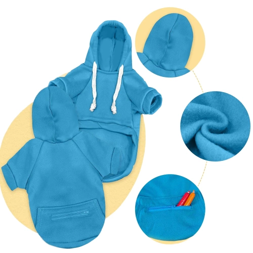 Bluza z kapturem dla psa i kota M niebieska | Ciepłe ubranko dla pupila na jesień i zimę  z kieszenią | PET-015M-BL