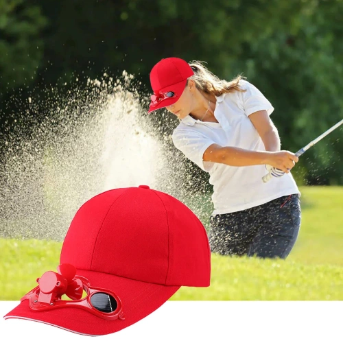 Czapka solarna z wiatrakiem | Czapka z daszkiem z wbudowanym wiatraczkiem | Czapka chłodząca | SFH-8934-RED