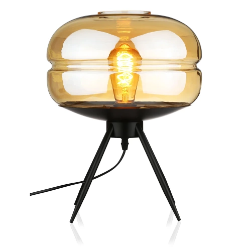Stylowa lampka nocna z szklanym kloszem | Nowoczesna szklana lampka stołowa | BH-233-BROWN