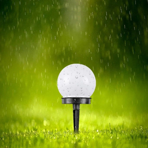 Ogrodowa lampa solarna biała kula | wbijana, gruntowa | 10cm | YNG-105-WC