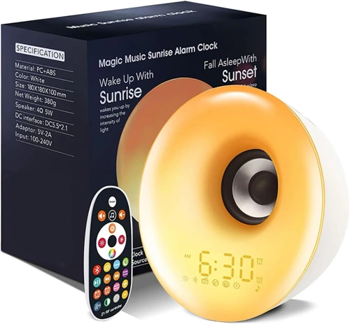 Budzik z lampką LED | Lampka nocna z symulacją wschodu słońca | Radio FM + Bluetooth | MCAC-01