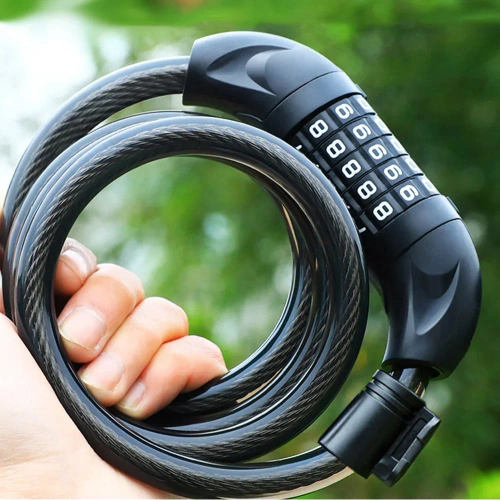 Blokada rowerowa na kod | Linka zabezpieczająca 100 cm | Zapięcie rowerowe 5-cyfrowe | Antykradzieżowa linka stalowa | BLC-566