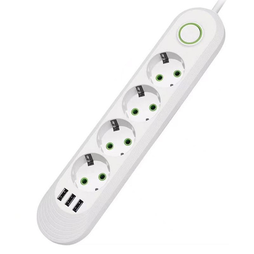 Listwa sieciowa 3 m | 4 gniazda + 3x USB | biała | LH-F04U