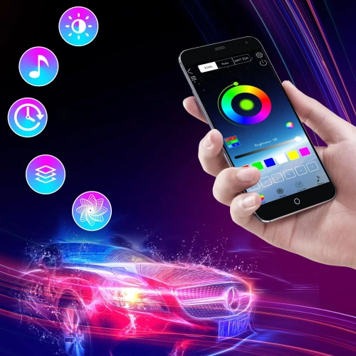 Podświetlenie podwozia LED | Elastyczne taśmy RGB | Bluetooth z aplikacja na telefonie | Długość pasków: 90cm x 2 i 120cm x 2