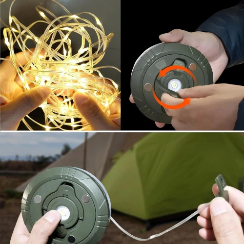 Wielofunkcyjna lampa kempingowa LED z girlandą 10 m, powerbankiem i magnesem |  Wodoodporna lampka z wbudowanym akumulatorem 2000 mAh 5 trybów świecenia | KQ-5004