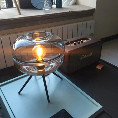 Stylowa lampka nocna z szklanym kloszem | Nowoczesna szklana lampka stołowa | BH-233-TS