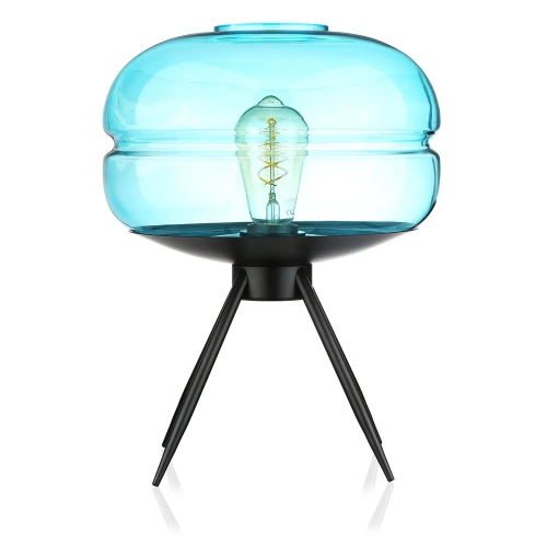 Stylowa lampka nocna z szklanym kloszem | Nowoczesna szklana lampka stołowa | BH-233-BLUE