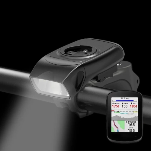 Lampa rowerowa 3w1 LED z klaksonem | Uchwyt na komputer GPS Garmin  lub telefon | Inteligentne oświetlenie z wbudowanym akumulaorem | 05BQ0062