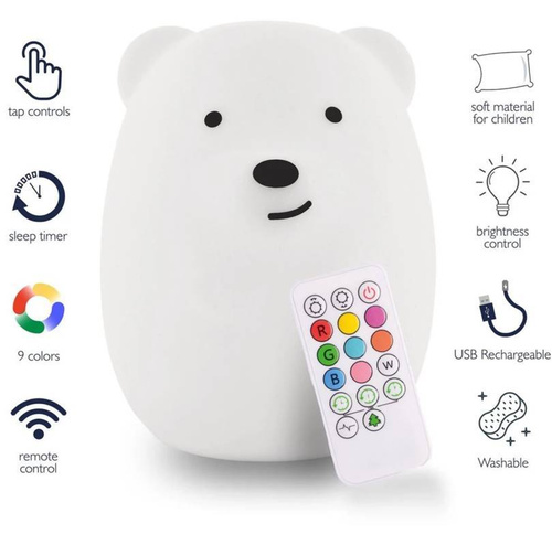 Silikonowa lampka LED RGB dla dzieci | Miś misiek Bear LED | Pilot IR | NL-04