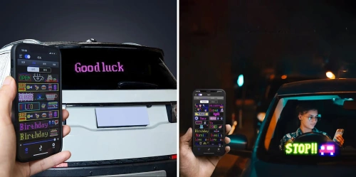 Programowalna tablica LED „Devil Eyes” 92 x 374 mm| Panel LED RGB do auta i ciężarówki | Personalizowane napisy i animacje | HRP-1664