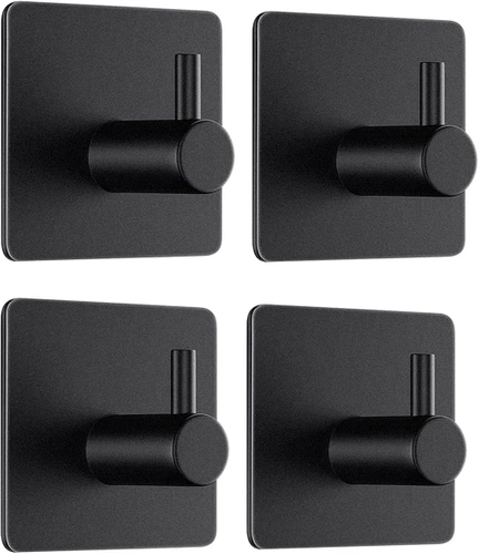 Czarny haczyk na ubrania, ściereczki, ręczniki | Samoprzylepny uchwyt na akcesoria kuchenne | BXG-4PCS-BLACK