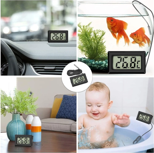 Termometr cyfrowy | Mini urządzenie pomiarowe z wodoodporną sondą | KTM-050-BLACK