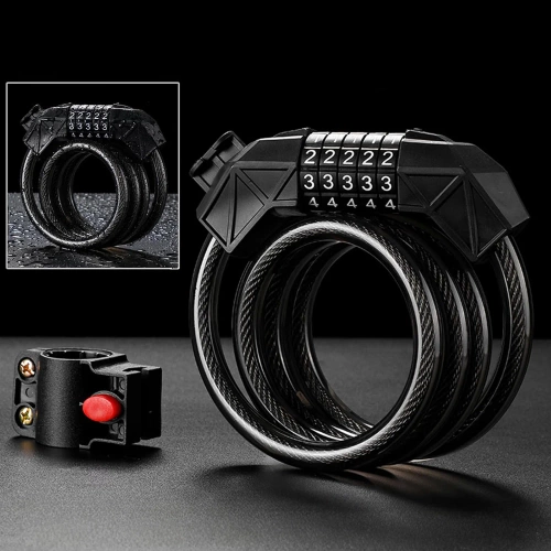 Blokada rowerowa na kod | Linka zabezpieczająca 100 cm | Zapięcie rowerowe 5-cyfrowe | Antykradzieżowa linka stalowa | BLC-566