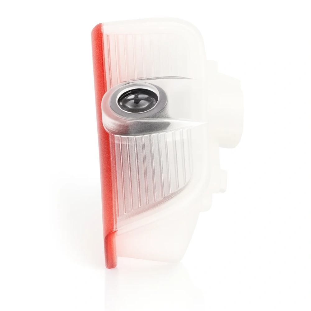 Zijprofiel van de projectorlamp met de stroomaansluiting zichtbaar.