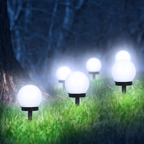 Ogrodowa lampa solarna biała kula | wbijana, gruntowa | 10cm | YNG-105-WC