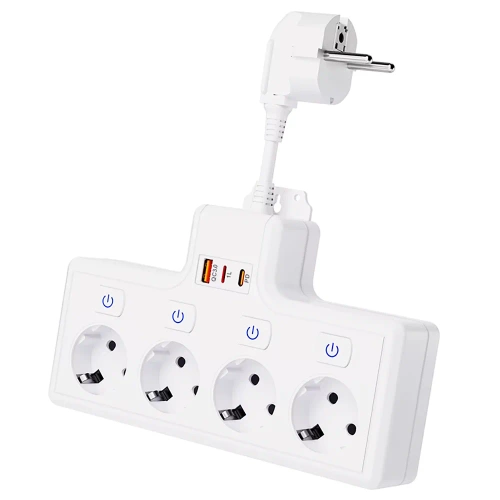 Listwa zasilająca z 4 gniazdami Schuko 45° z USB-A, USB-C PD 20 W i Lightning |  BGS-A+C+L-W