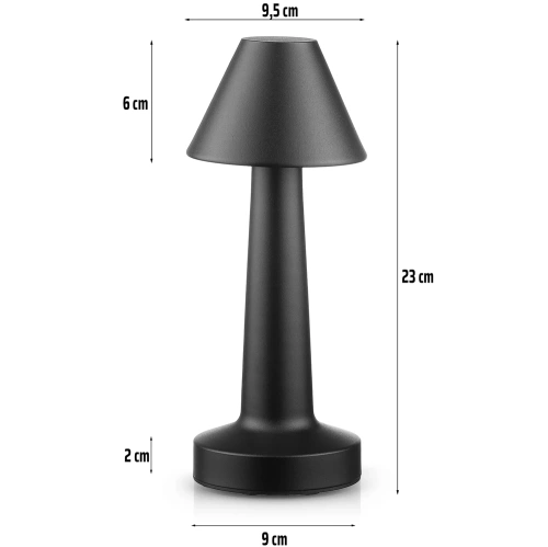 Bezprzewodowa lampka stołowa | Dotykowa lampka nocna z regulowaną barwą światła | Lampka USB | HJA12-BLACK