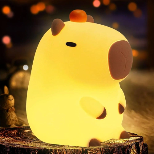 Silikonowa lampka nocna LED Kapibara | Przenośna lampka dziecięca 8 trybów świecenia z timerem | Lampka nocna emitująca ciepłe światło  3000K | DS-CPBR-01