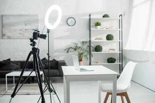Lampa pierścieniowa z lusterkiem | Lampa pierścieniowa ze statywem | Zestaw z zasilaczem oraz ringiem 60W | M45-60W-B