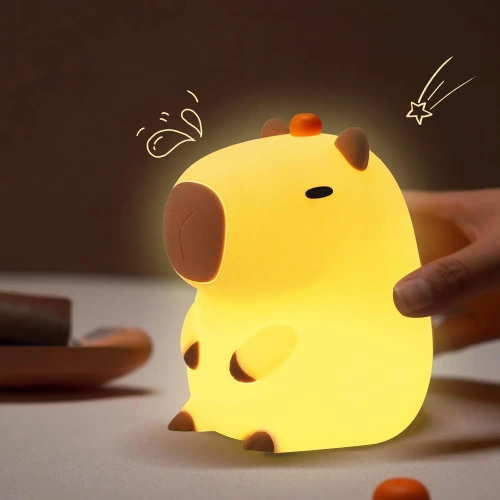 Silikonowa lampka nocna LED Kapibara | Przenośna lampka dziecięca 8 trybów świecenia z timerem | Lampka nocna emitująca ciepłe światło  3000K | DS-CPBR-01