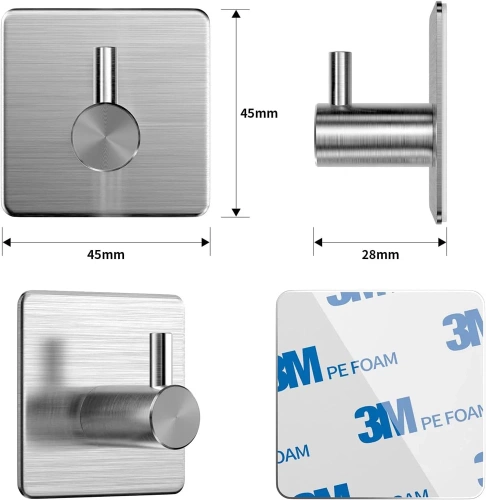 Srebrny haczyk na ubrania, ściereczki, ręczniki | Samoprzylepny uchwyt na akcesoria kuchenne | BXG-4PCS-SILVER