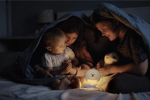 Lampka nocna dla dzieci LED z głośnikiem Bluetooth  Lew | Silikonowa, dotykowa lampka dzięcięca USB  | JS-L8L-330