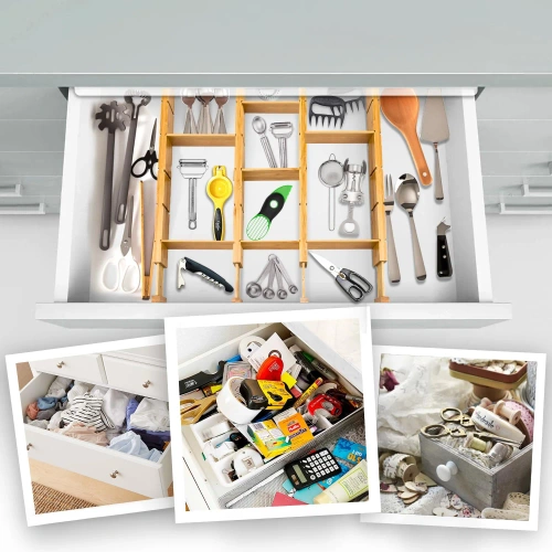 Organizer meblowy do szuflady | Regulowane przegródki meblowe | Bambusowy separator z 9 przekładkami | KBT-W566