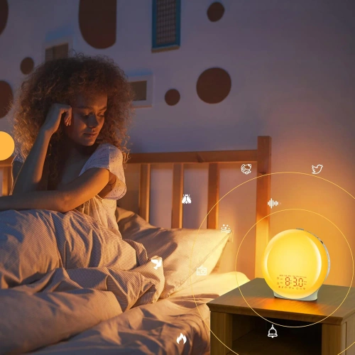 Budzik z lampką LED | Lampka nocna z symulacją wschodu słońca | Radio FM | WRSL22