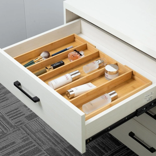 Organizer na sztućce | Bambusowy, regulowany wkład XL do szuflady z 5 przegródkami | KBT-G513