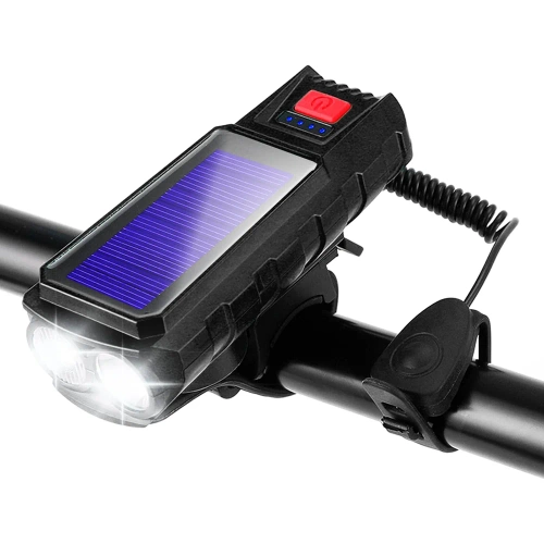 Solarna lampka rowerowa z klaksonem 130 dB | Oświetlenie LED 400 lm | Wodoodporna lampka rowerowa |  QX-LY-17-2 