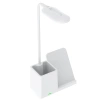 Inteligentna lampka biurkowa LED z ładowaniem bezprzewodowym Qi | Lampka biurowa 3w1 z przybornikiem i ładowarką | Nowoczesna lampka do nauki z organizerem |  MD-K5-15W