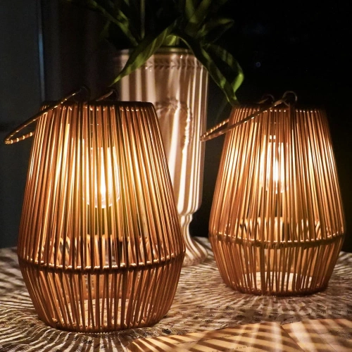 Bezprzewodowa lampa solarna w stylu BOHO | Rattanowa, ogrodowa lampa z uchwytem | JX21-Bamboo