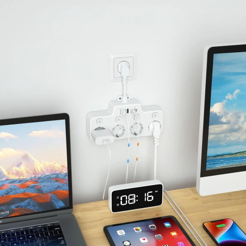 Listwa zasilająca z 4 gniazdami Schuko 45° z USB-A, USB-C PD 20 W i Lightning |  BGS-A+C+L-W