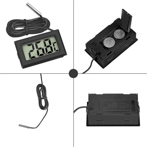 Termometr cyfrowy | Mini urządzenie pomiarowe z wodoodporną sondą | KTM-050-BLACK