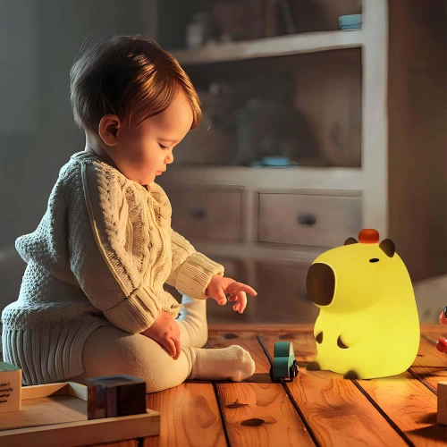Silikonowa lampka nocna LED Kapibara | Przenośna lampka dziecięca 8 trybów świecenia z timerem | Lampka nocna emitująca ciepłe światło  3000K | DS-CPBR-01