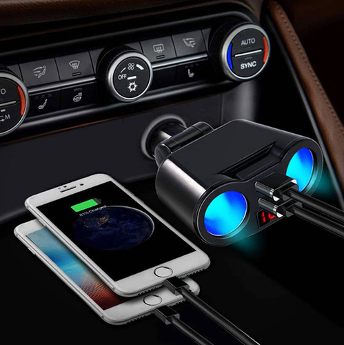 Rozdzielacz gniazda zapalniczki z 2 portami USB 3.1A | woltomierz | C10