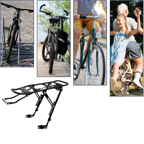 Uniwersalny tylny bagażnik rowerowy z klapką sprężynową | Aluminiowy regulowany bagaznik do 27 kg |   BIK-ZJ667