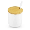 Porcelanowa cukiernica z łyżeczką | Pojemnik na cukier z bambusowym wieczkiem | XM07-85-WHITE