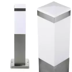 Lampa ogrodowa stojąca, słupek kwadratowy na żarówkę E27 | Zasilanie 230V, stal nierdzewna | Inox, 45cm | LLF-45CM