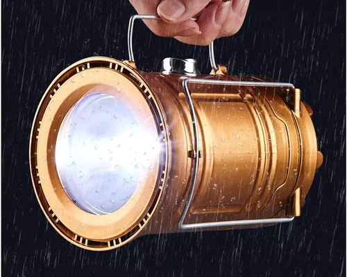Solarna lampka kempingowa LED, turystyczna latarka z funkcją powerbank | Złota | HWL-001-EU