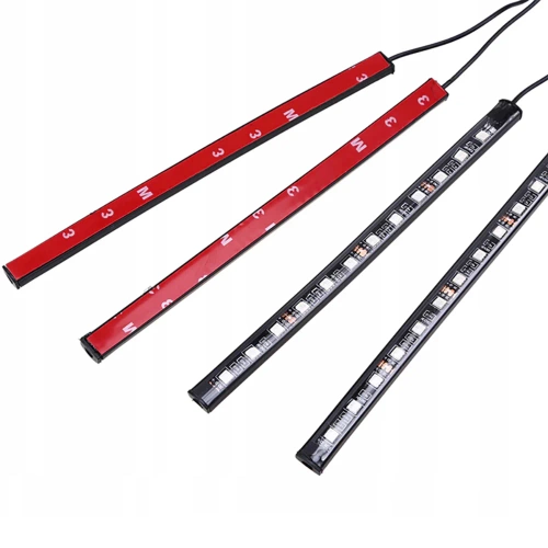 Oświetlenie LED RGB wnętrza samochodu pod USB | łączność Bluetooth z aplikacją w telefonie | 4x pasek LED 12 diod 5050 22cm | pilot IR | tryby muzyczne 