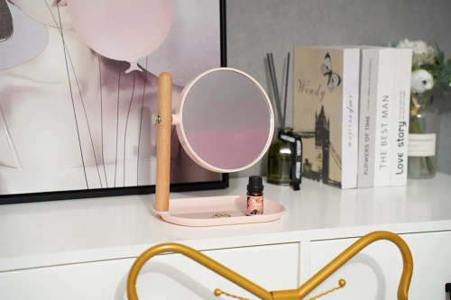 Różowe lusterko kosmetyczne | Powiększające luterko do makijażu | Lusterko obrotowe | STM-036-PINK